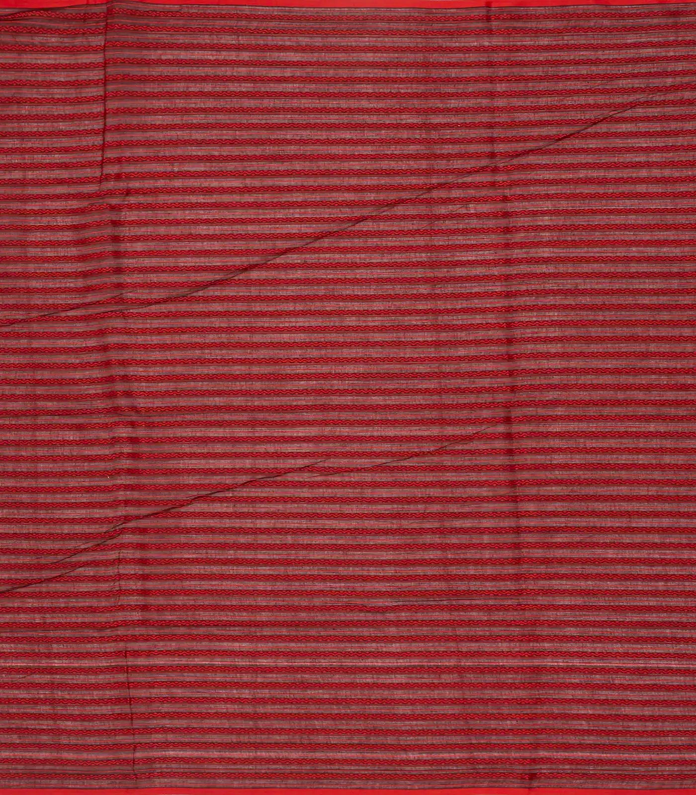 Black Handloom Bengal Cotton Saree With Red Stripes