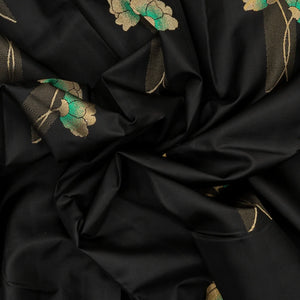 Black Handloom Kanchipuram Silk Saree With Floral Buttas