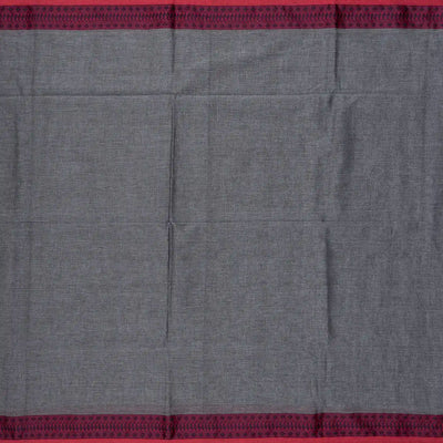 Grey Handloom Plain Bengal Cotton Saree With Contrast Border