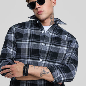 Black Plaid Box Fit Flannel Shirt