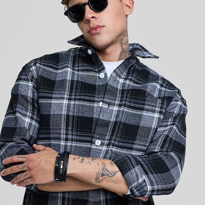 Black Plaid Box Fit Flannel Shirt