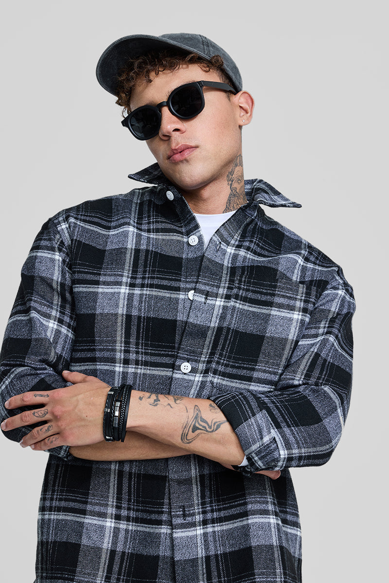 Black Plaid Box Fit Flannel Shirt