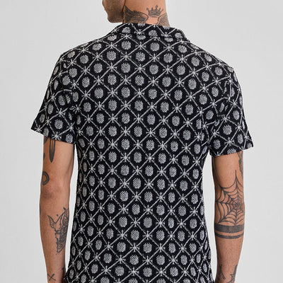 Black Geometric Crochet Shirt