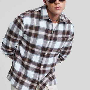 Brown Plaid Box Fit Flannel Shirt