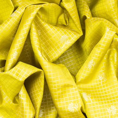 Lemon Yellow Handloom Chirala Soft Silk Saree With Checks-Lime Yellow