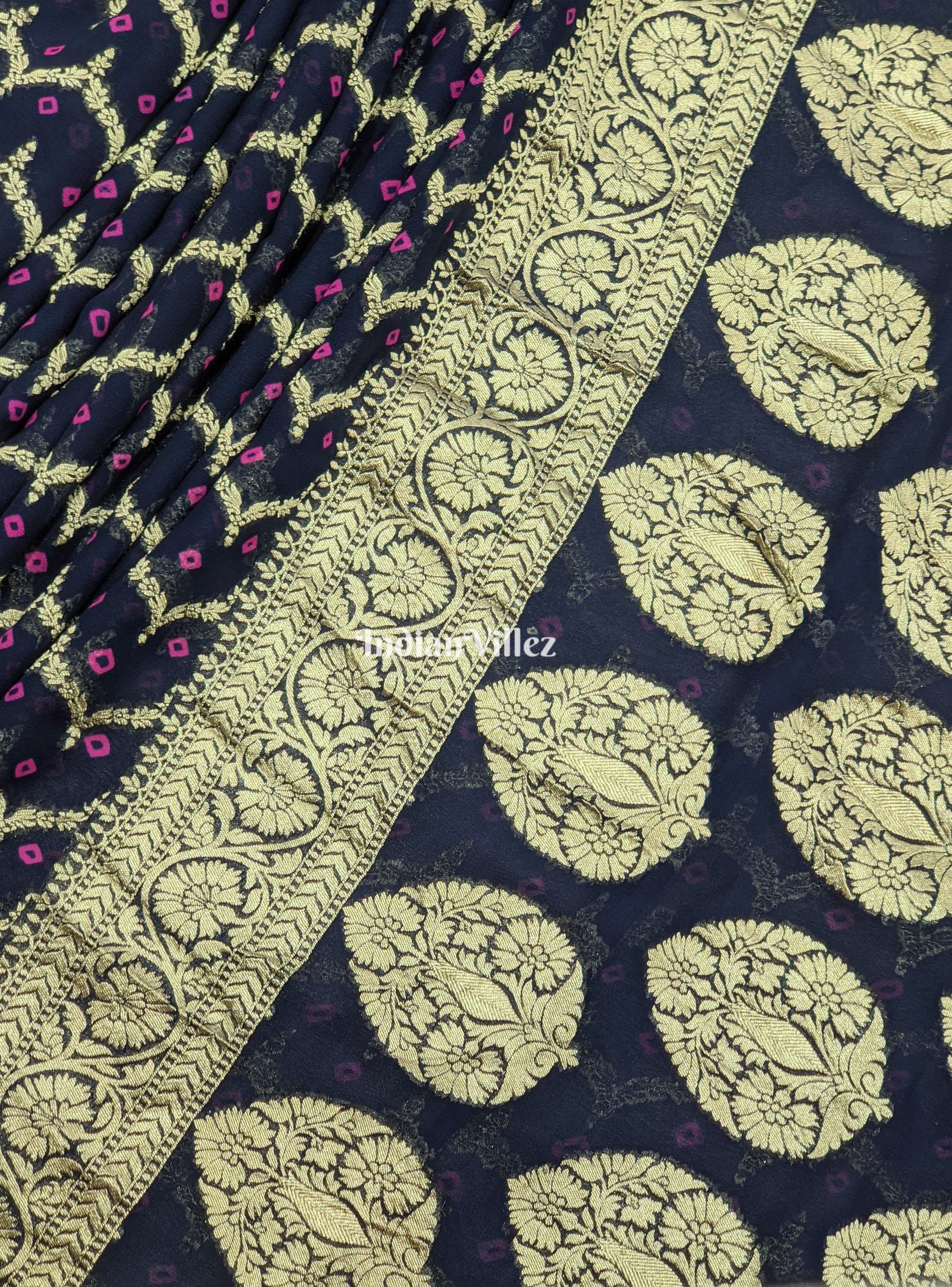 Midnight Blue Banarasi  Khaddi Georgette Saree