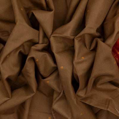Taupe Handloom Orissa Cotton Saree With Button Buttas
