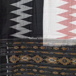 Red Black White Maniabandha Odisha Ikat Cotton Saree