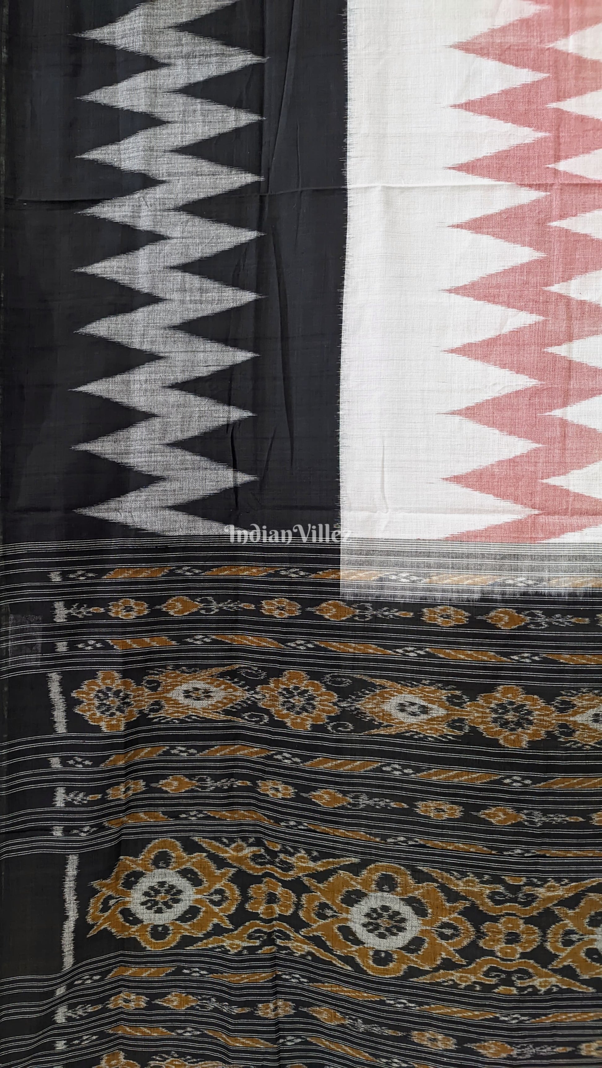 Red Black White Maniabandha Odisha Ikat Cotton Saree
