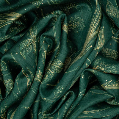 Sea Green Handloom Tussar Silk Saree With Printed Floral Motifs-Sea Green