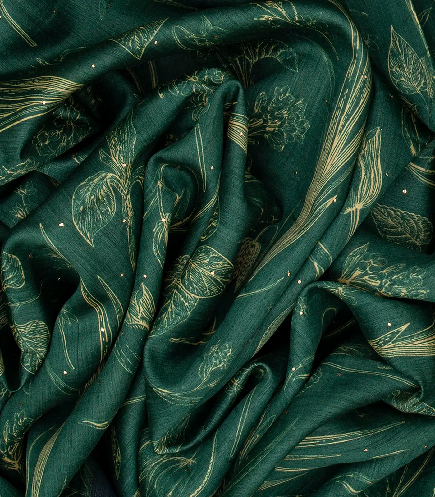Sea Green Handloom Tussar Silk Saree With Printed Floral Motifs-Sea Green