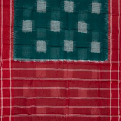 Teal Bengal Cotton Saree With Printed Checks