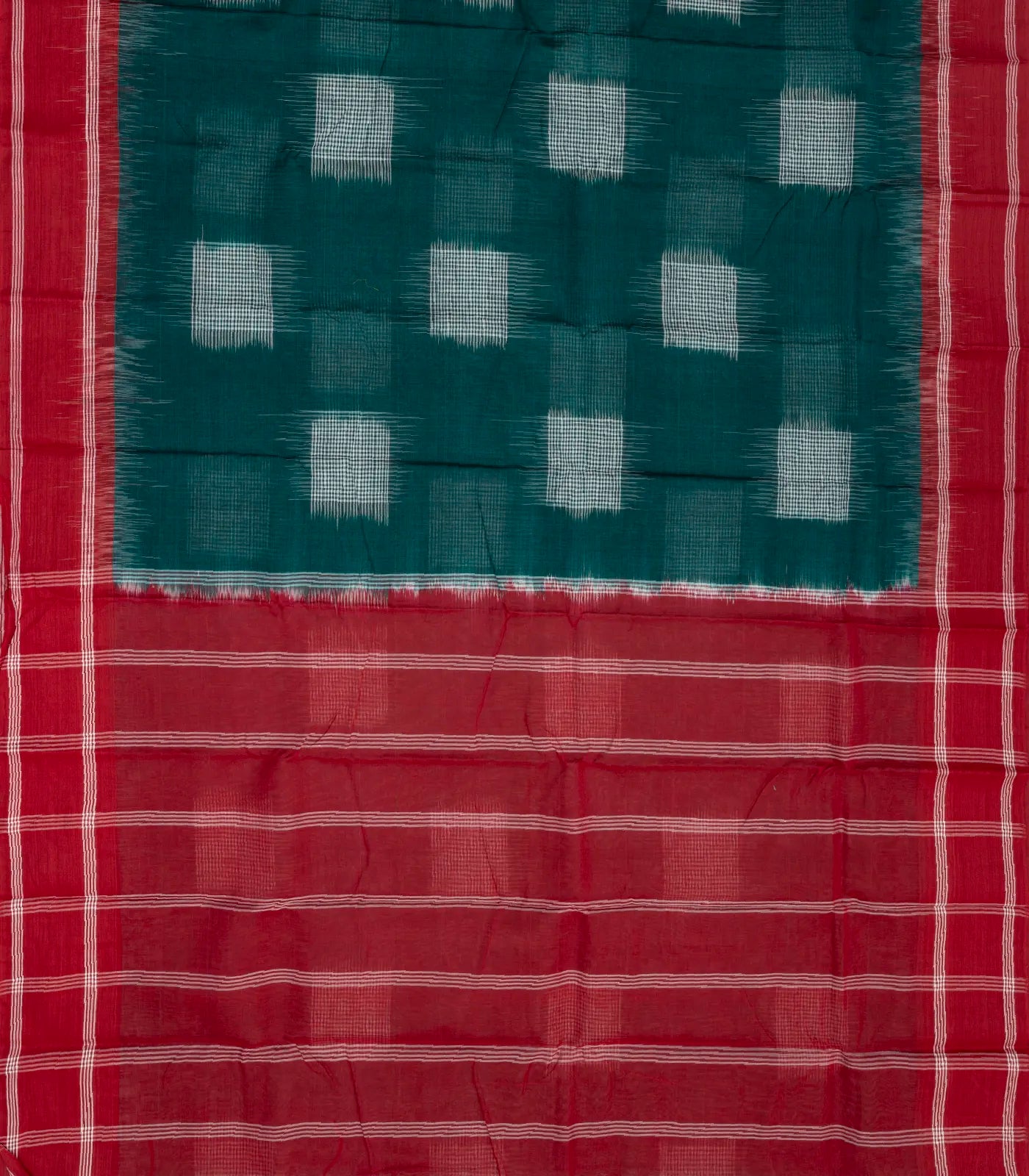 Teal Bengal Cotton Saree With Printed Checks