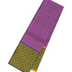 Lilac Handloom Kanchipuram Silk Saree With Zari Checks & Payadi Border