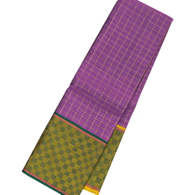Lilac Handloom Kanchipuram Silk Saree With Zari Checks & Payadi Border