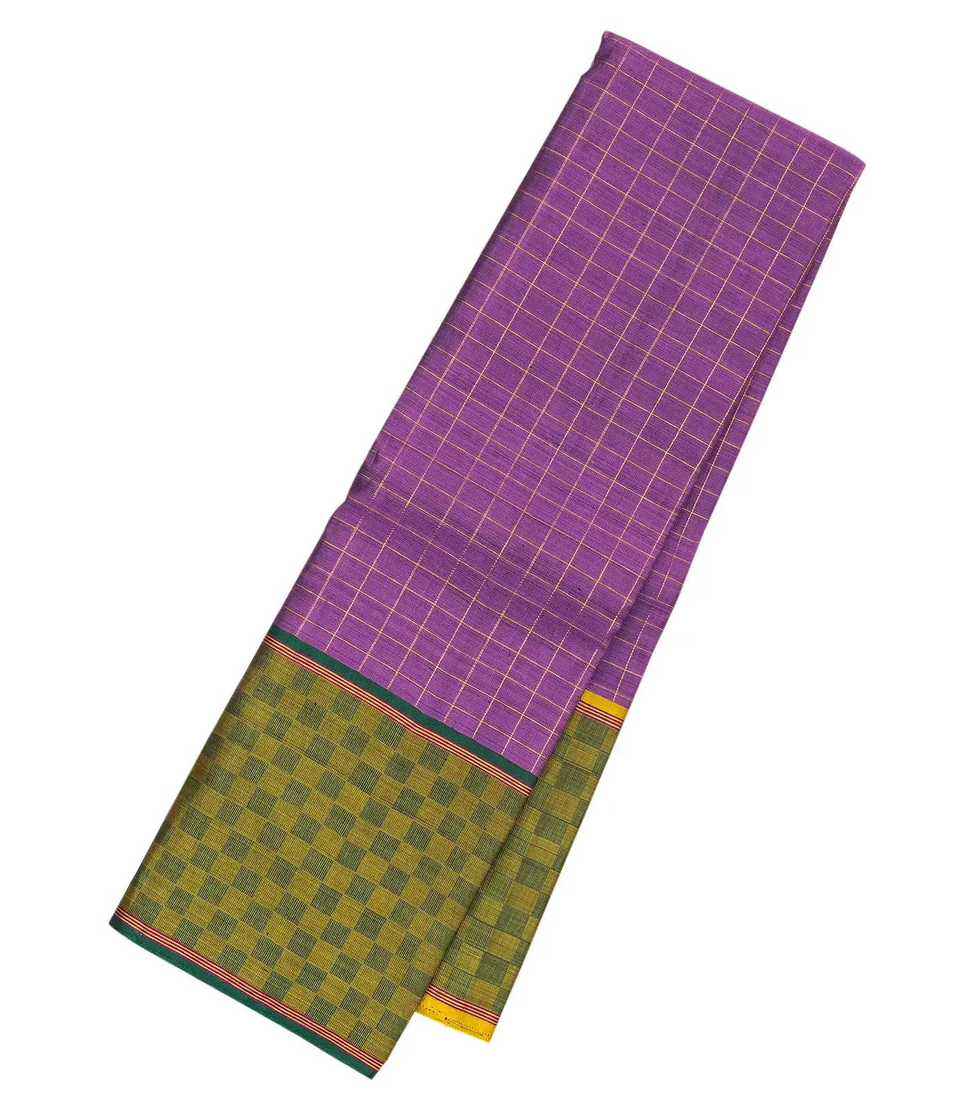 Lilac Handloom Kanchipuram Silk Saree With Zari Checks & Payadi Border