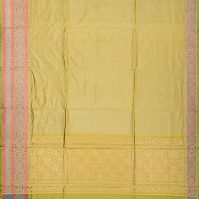 Sandal Handloom Banarasi Silk Saree With Floral Buttas