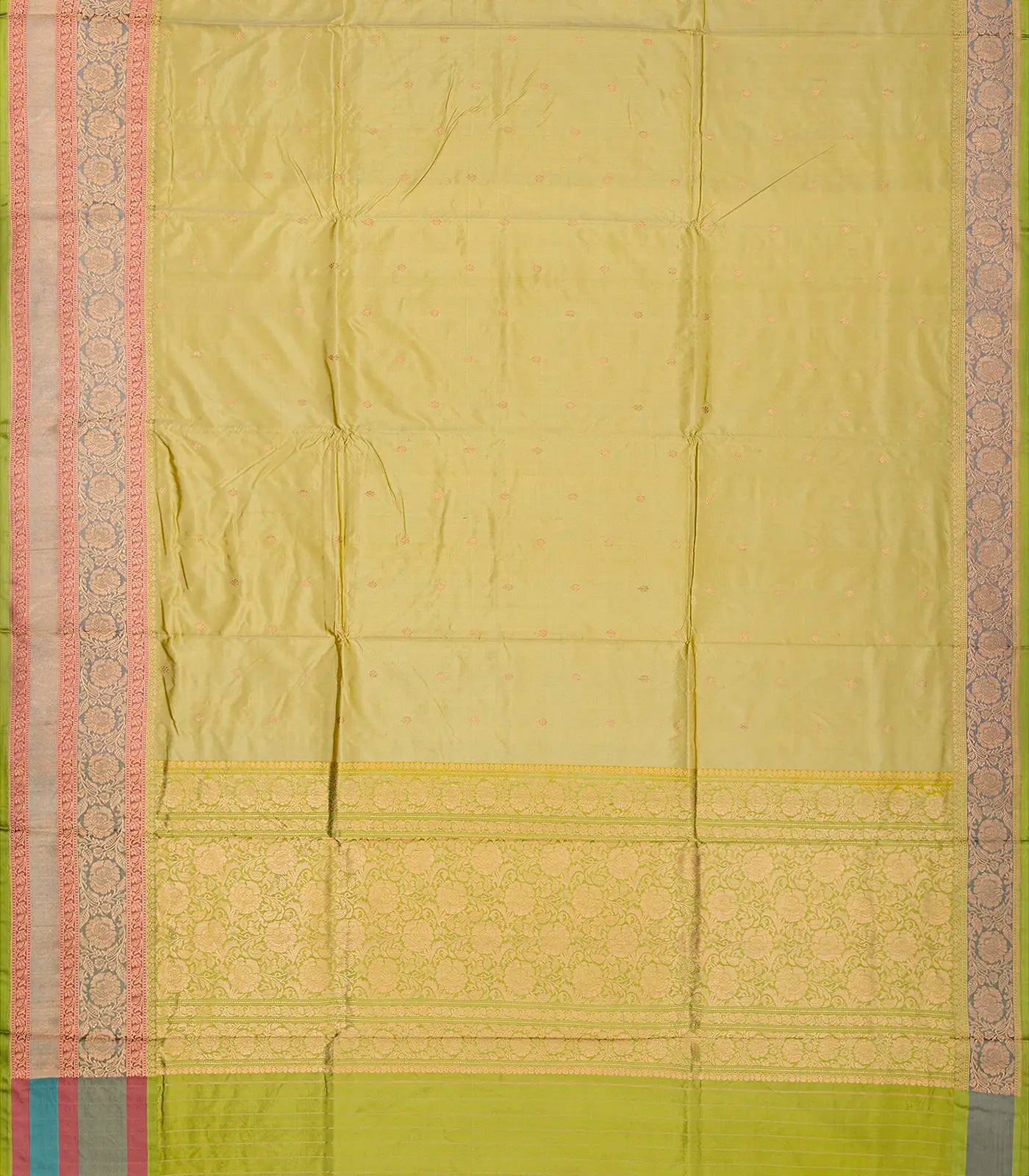 Sandal Handloom Banarasi Silk Saree With Floral Buttas