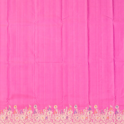 Lilac Handloom Kanchipuram Silk Saree With Chevron Stripes