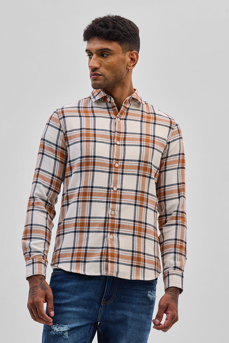 Cream Checks Slim Fit Shirt