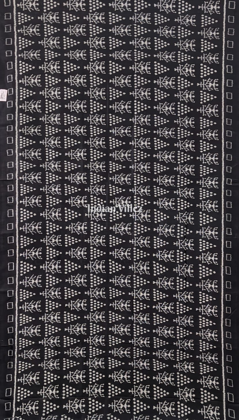 Black White Tribal Jhoti Contemporary Silk Saree with Nabakothi Anchal