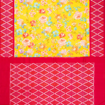 Yellow Handloom Kanchipuram Korvai Silk Saree Printed With Floral Motifs