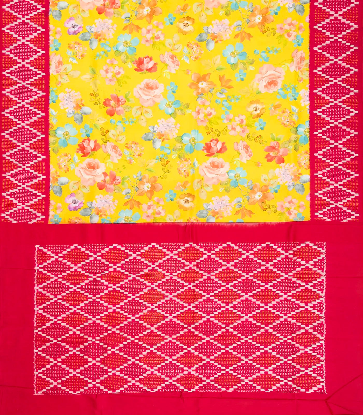 Yellow Handloom Kanchipuram Korvai Silk Saree Printed With Floral Motifs