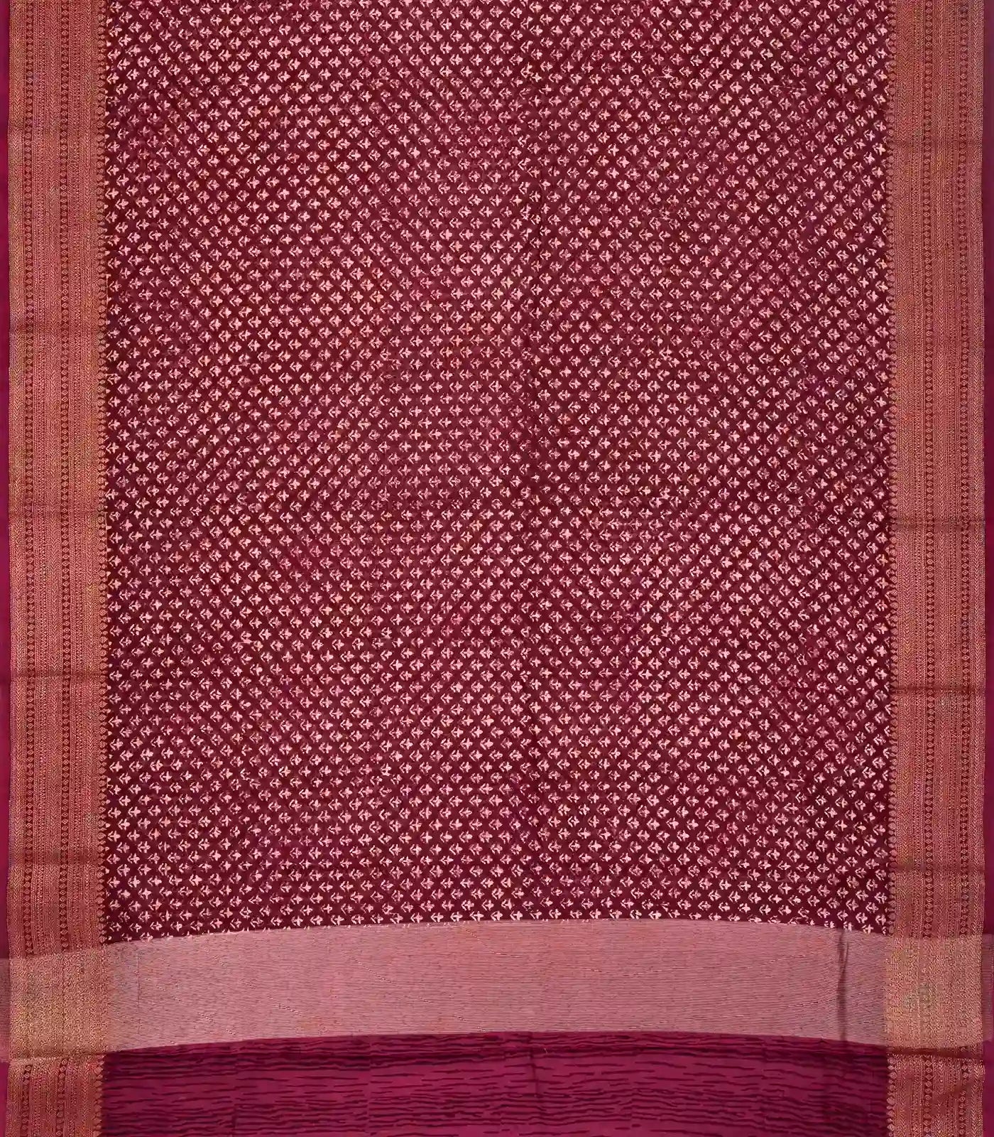 Maroon Woven Chanderi Cotton Saree With Printed Motifs