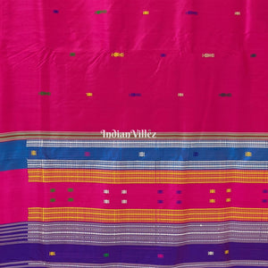 Rani Pink Designer Contemporary Silk Saree with Multicolor Double Anchal