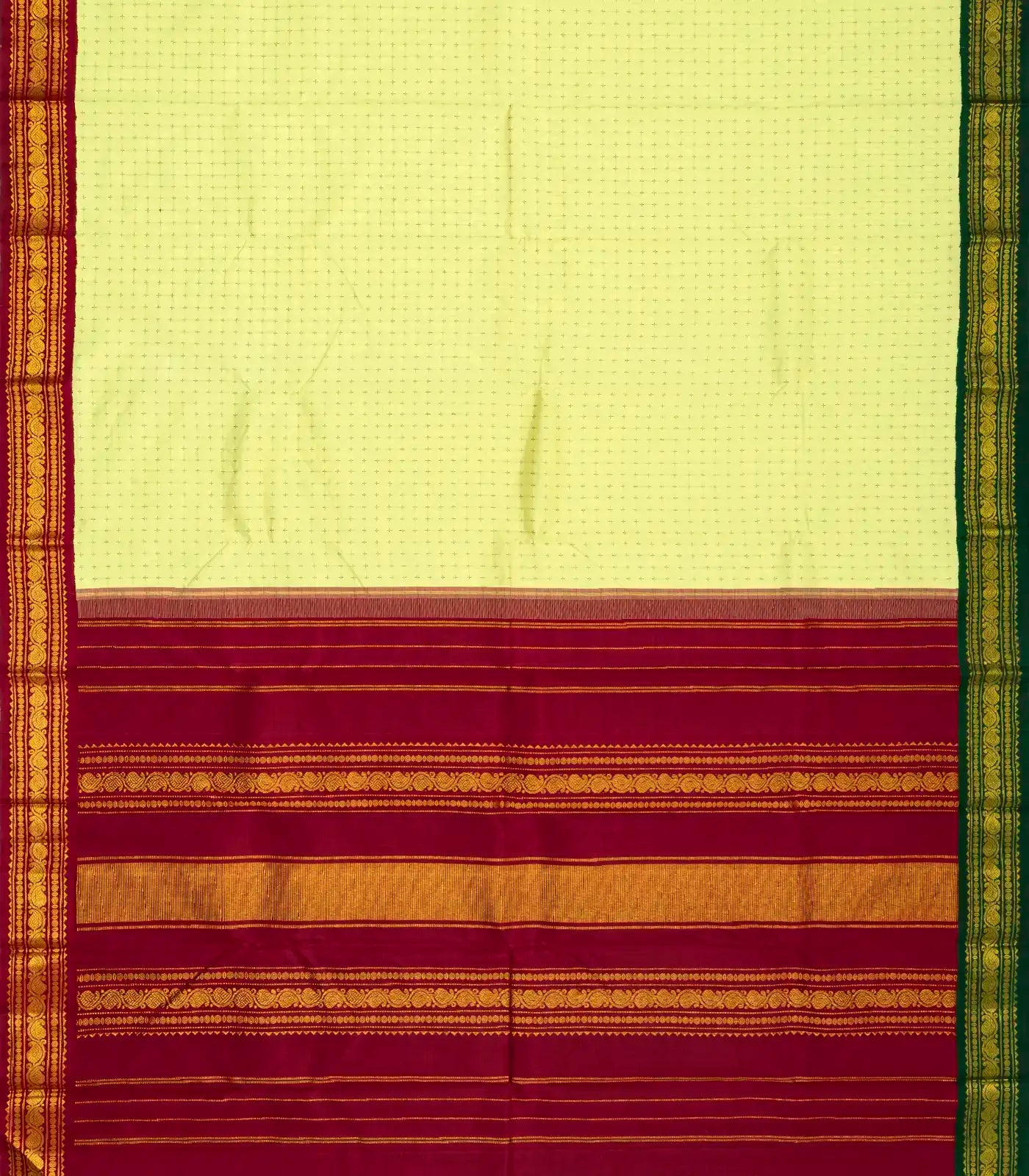 Mint Green Handloom Kanchipuram Korvai Silk Saree With Broken Checks