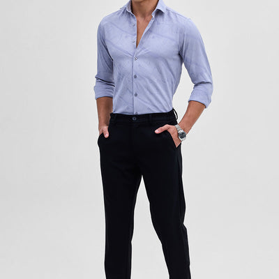 Light Blue Slim Fit Self-Design Shirt