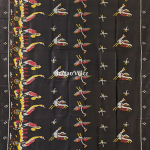Charcoal Black Parrot and Flamingo Contemporary Silk Saree