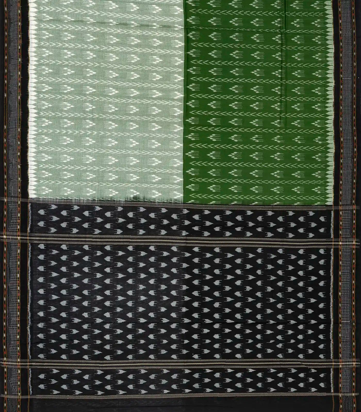 Shadow Green & Green Handloom Orissa Cotton Saree With Tie & Dye Motifs