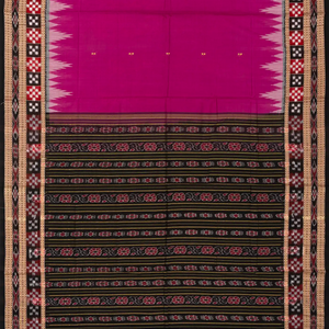 Hot Pink Orissa Cotton Saree With Tie & Dye And Temple Border Motifs