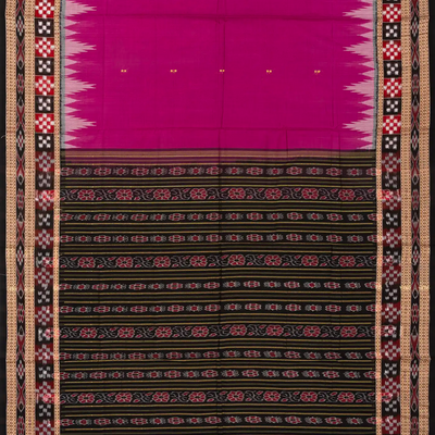 Hot Pink Orissa Cotton Saree With Tie & Dye And Temple Border Motifs