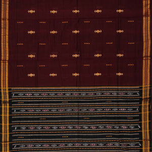 Maroon Handwoven Orissa Cotton Saree With Floral Buttas