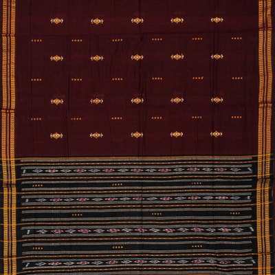 Maroon Handwoven Orissa Cotton Saree With Floral Buttas
