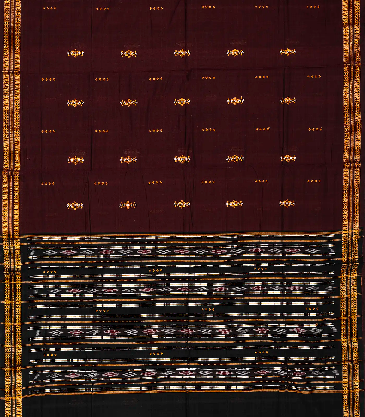 Maroon Handwoven Orissa Cotton Saree With Floral Buttas