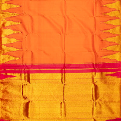 Orange Handloom Kanchipuram Korvai Silk Saree With Zari Temple Border