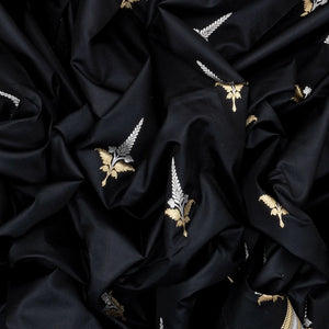 Black Handloom Banarasi Silk Saree With Floral Buttas