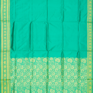 Aquamarine woven Plain Banarasi Silk Saree With Floral Motifs In Border