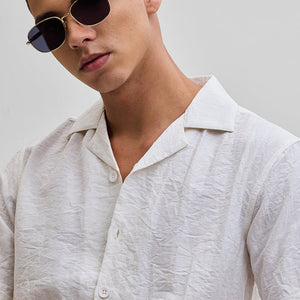 Cream Box Fit Linen Blend Shirt