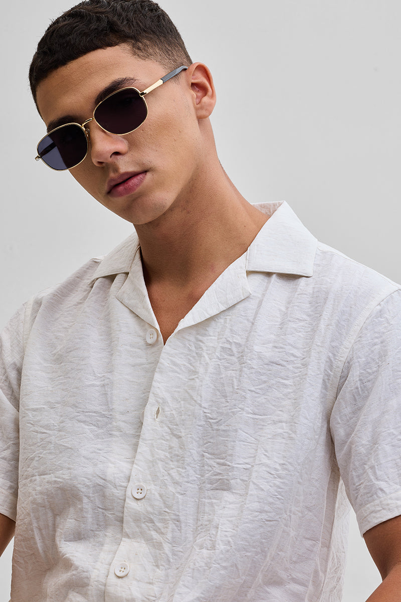 Cream Box Fit Linen Blend Shirt