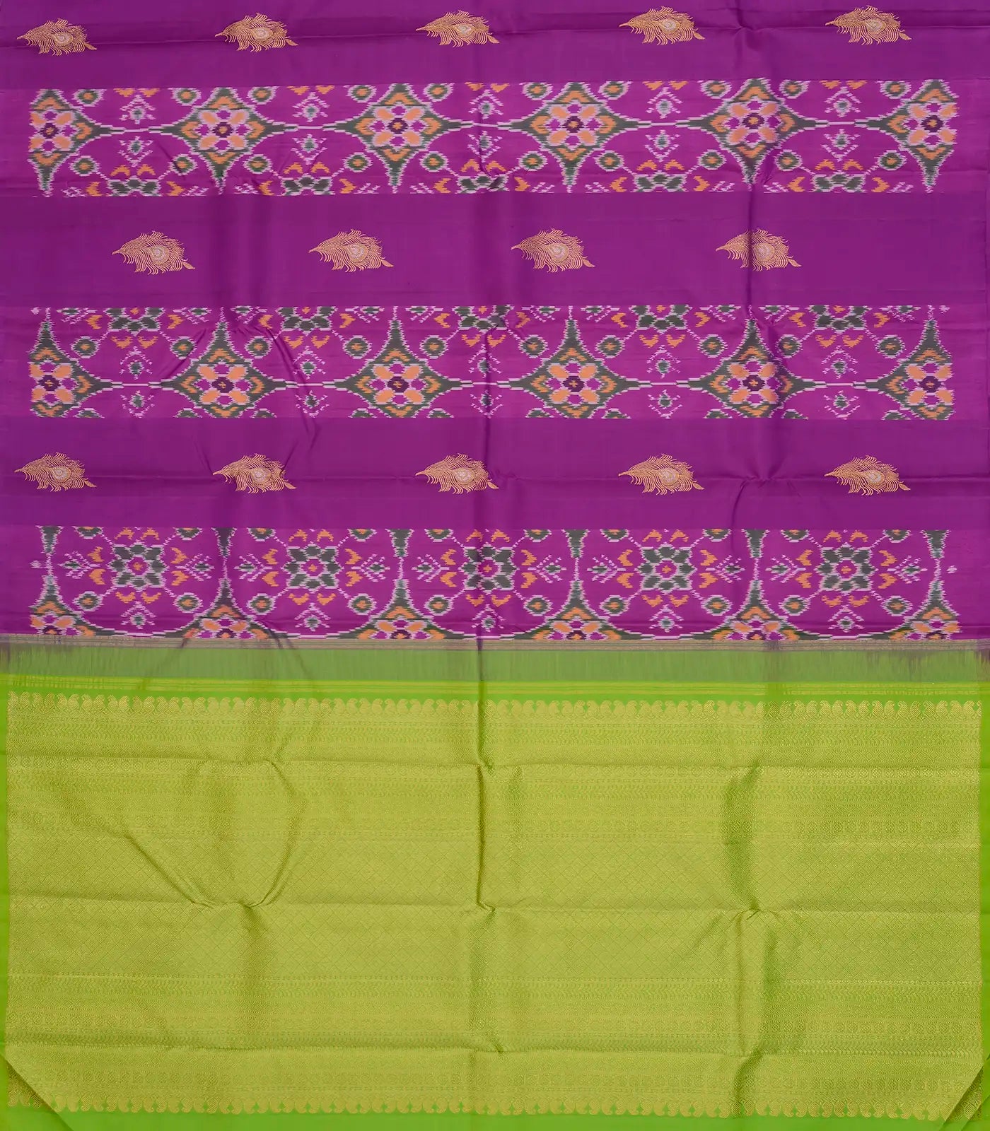 Purple Handloom Kanchipuram Silk Saree With Ikat Floral Buttas