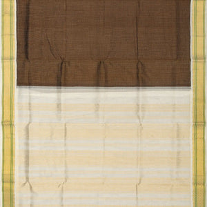 Dark Olive Handloom Silk Cotton Saree With Checks