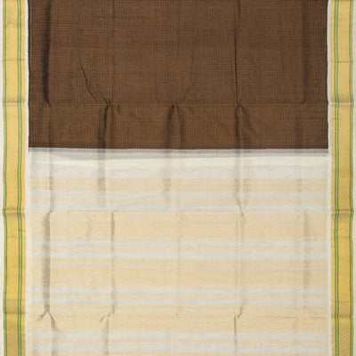 Dark Olive Handloom Silk Cotton Saree With Checks