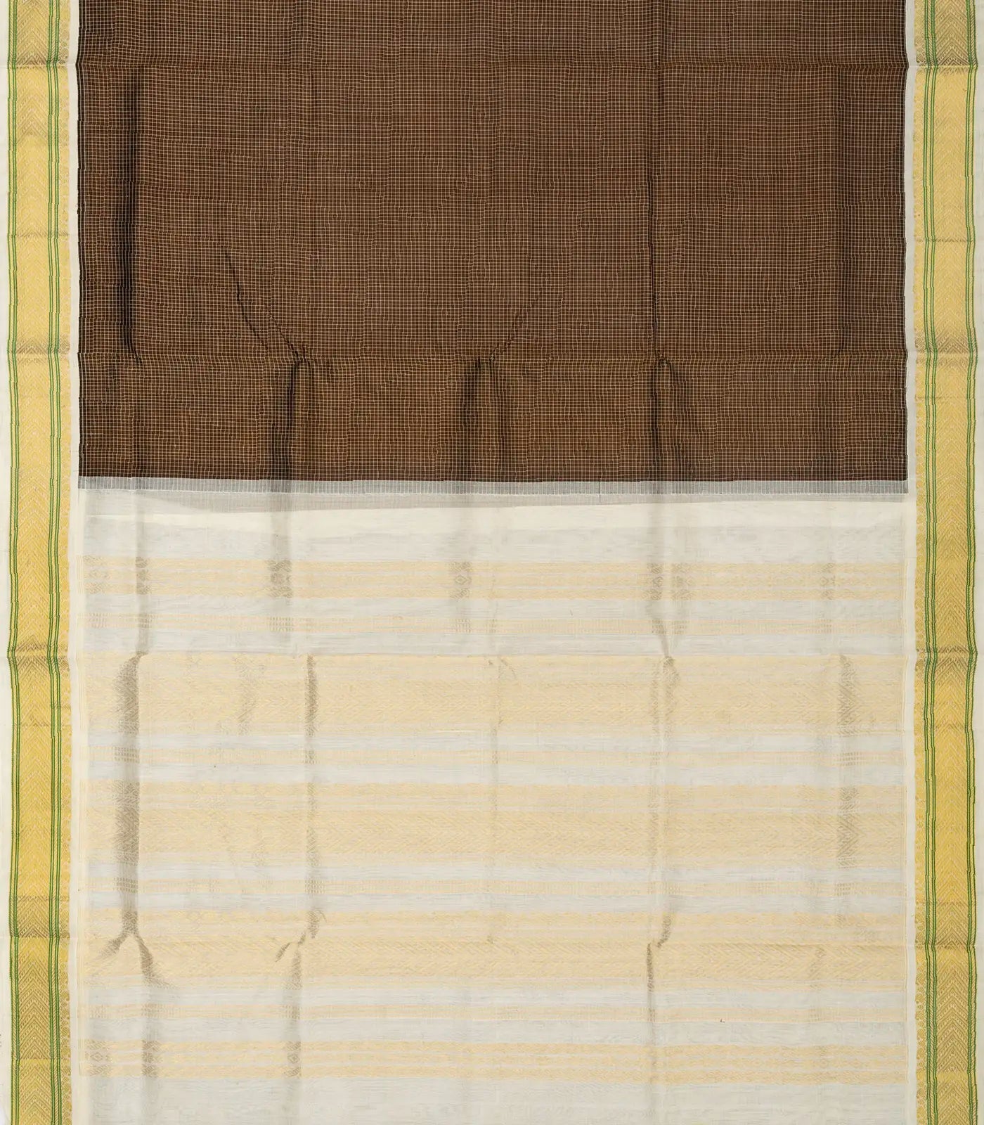 Dark Olive Handloom Silk Cotton Saree With Checks
