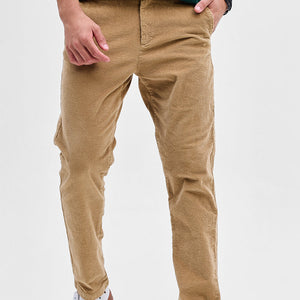 Beige Corduroy Slim Fit Trousers