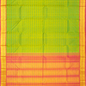 Light Green Handloom Kanchipuram Silk Saree With Checks