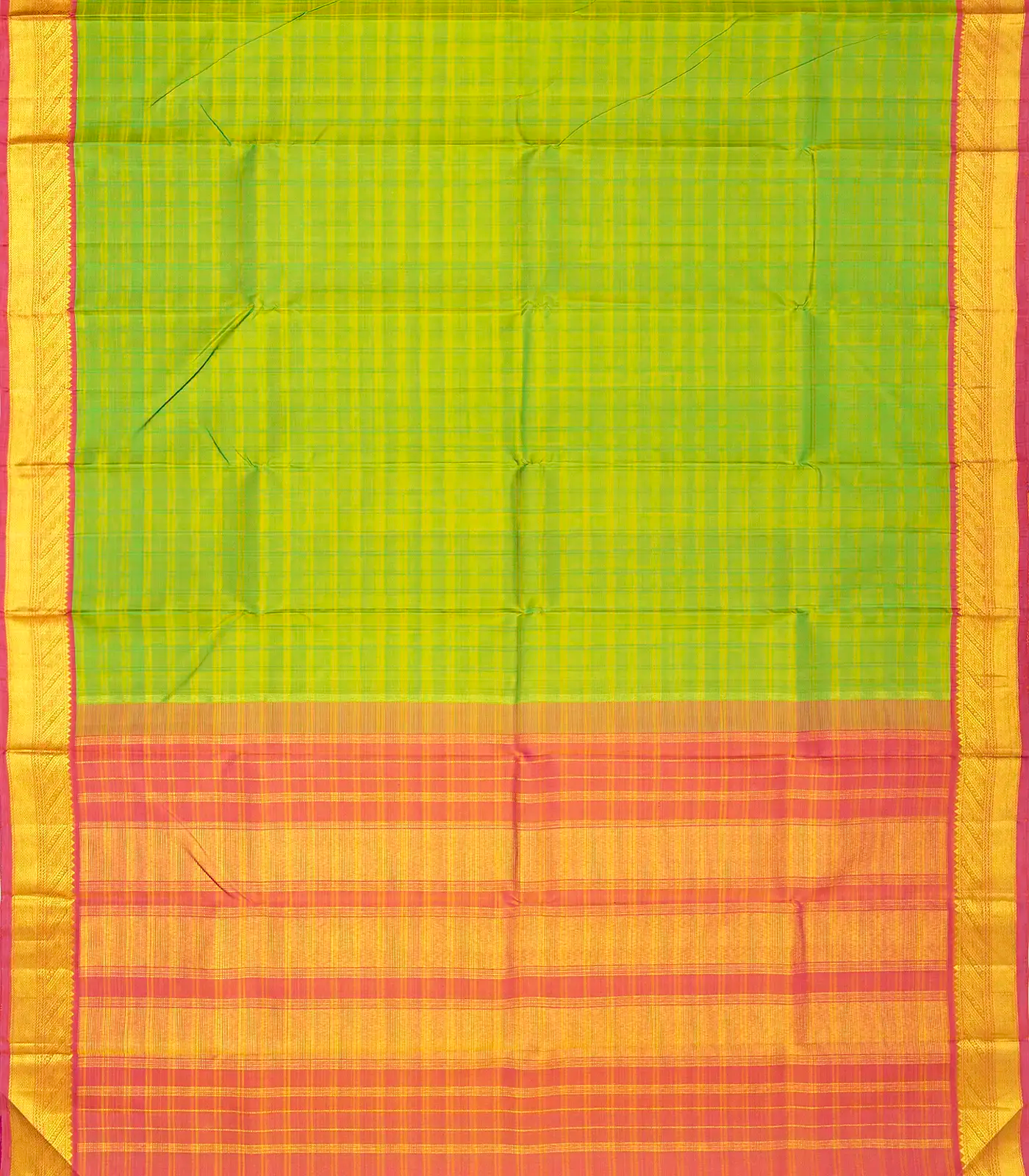 Light Green Handloom Kanchipuram Silk Saree With Checks